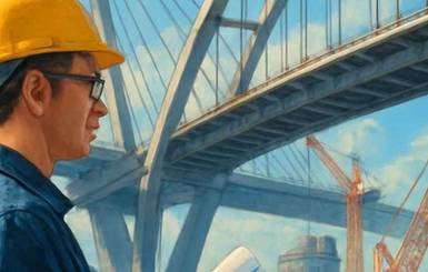 Ingeniero estructural supervisando una construcción de puente.